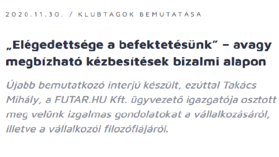A Futar.hu Kft. ügyvezetőjének bemutatkozó riportja a Bizalmi kör weboldalán